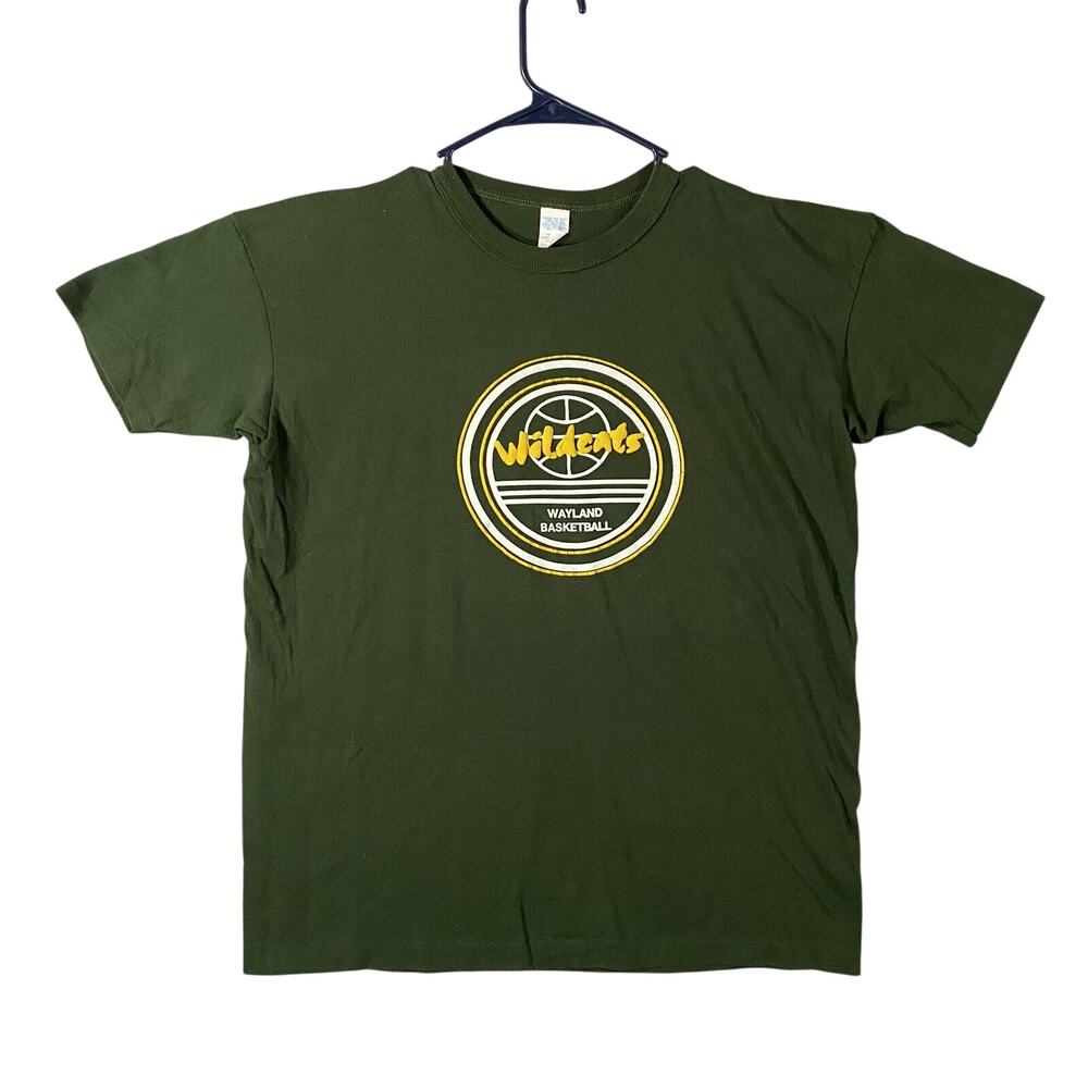 Vintage Wayland High School Wildcat Basketball T Shirt Green USA Made Size XL